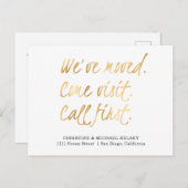 Scripts Gold New Home Address Moving Aankondigingskaart (Voorkant / Achterkant)