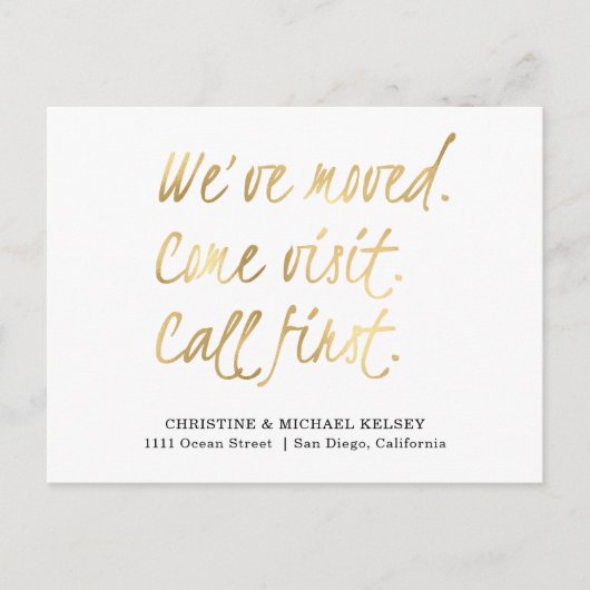 Scripts Gold New Home Address Moving Aankondigingskaart (Voorkant)