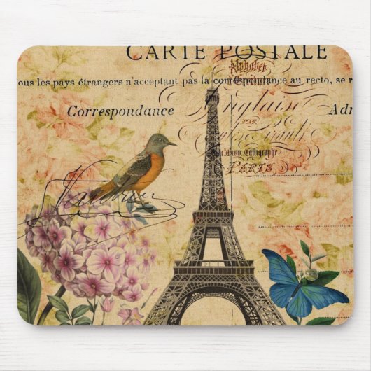 Scripts Hydrangea French Bird Paris Eiffel Tower Muismat (Voorkant)