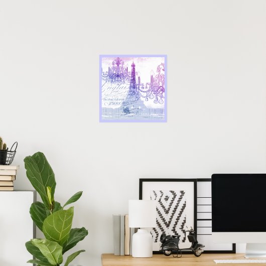 scripts paarse chandelier paris eiffel tower poster (Thuiskantoor)