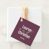 Scripts Plum Square Wedding Favor Labels (In situ)