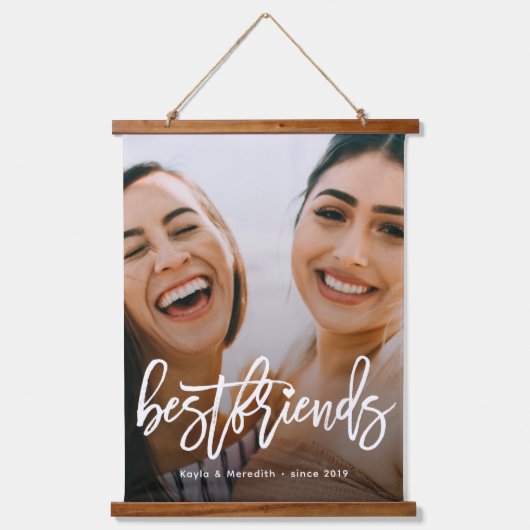 Scripttypografie beste vrienden foto hangend wandkleed (Voorkant)