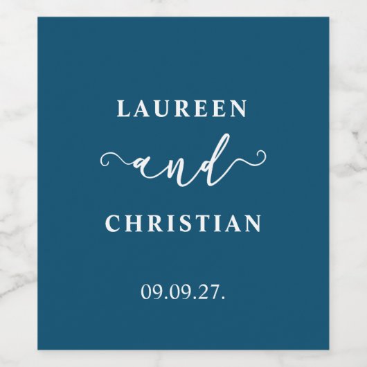 Scripture Blauwe bruiloft Wijn Etiket (Enkel label)