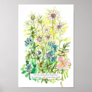 Scripture Matthew 6:34 Bijbel Verse Garden Flowers Poster