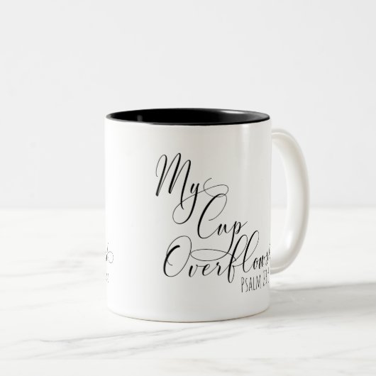 Scripture Mug Psaume 23:5 "Ma tasse débordent" (2) (Devant droit)