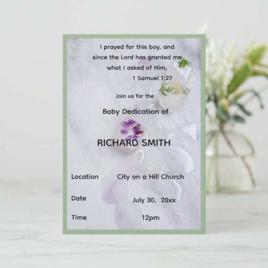 Scripture Verse Boy Baby Dedication Invitation (Debout devant)