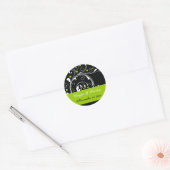 Scroll blad zwart, groene bruiloft Save the Date Ronde Sticker (Envelop)