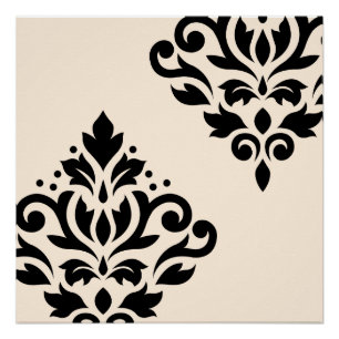 Scroll Damask Art I Black op Cream Perfect Poster