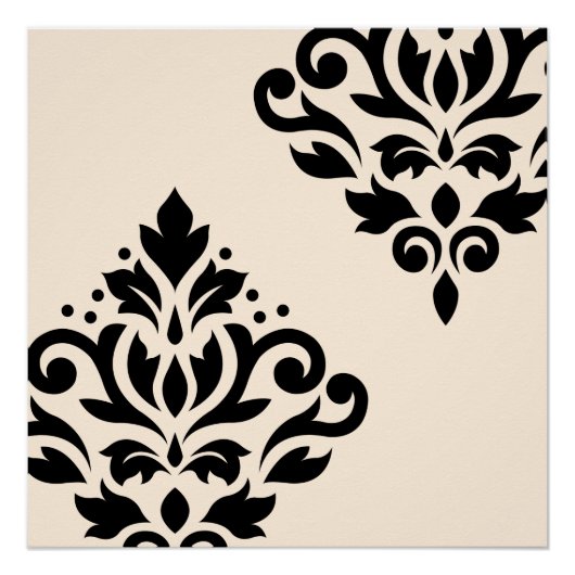 Scroll Damask Art I Black op Cream Perfect Poster (Voorkant)