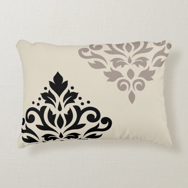 Scroll Damask Art I Black Taupe Cream Accent Kussen (Voorkant)