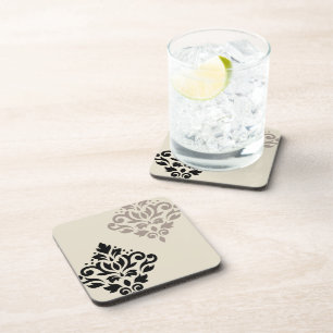 Scroll Damask Art I Black Taupe Cream Bier Onderzetter