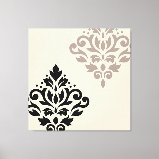 Scroll Damask Art I Black Taupe Cream Canvas Afdruk (Voorkant)