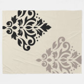 Scroll Damask Art I Black Taupe Cream Fleece Deken (Voorkant (Horizontaal))