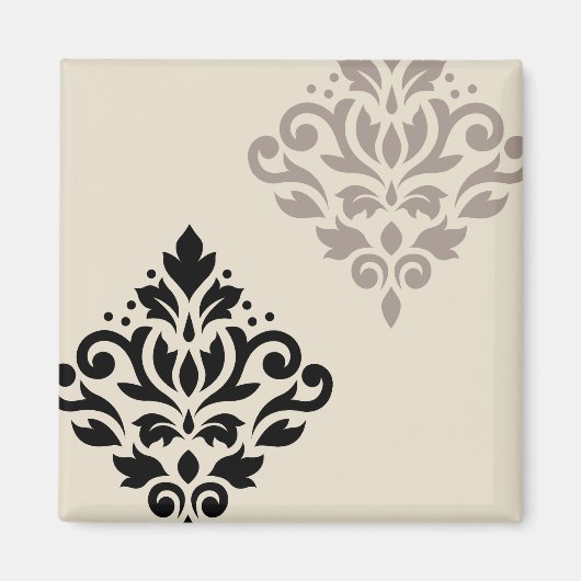 Scroll Damask Art I Black Taupe Cream Magneet (Voorkant)