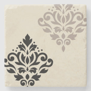 Scroll Damask Art I Black Taupe Cream Stenen Onderzetter