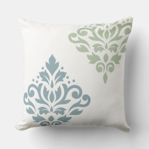 Scroll Damask Art I Blauw Groen Wit Kussen