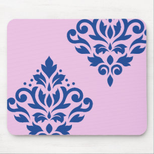 Scroll Damask Art I Blauw op Roze Muismat