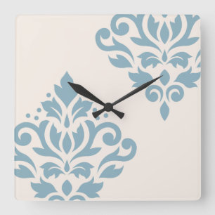 Scroll Damask Art I Blue op Cream Vierkante Klok