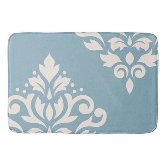 Scroll Damask Art I Cream op Blauw Badmat (Voorkant)