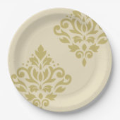 Scroll Damask Art I Gold op Crème Papieren Bordje (Voorkant)