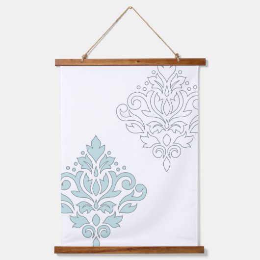 Scroll Damask Art I (lijn) Ei Blauw Grijs Wt Hangend Wandkleed (Voorkant)