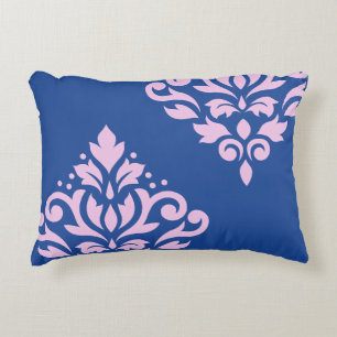Scroll Damask Art I Pink op Blauw Accent Kussen