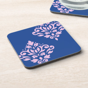 Scroll Damask Art I Pink op Blauw Bier Onderzetter
