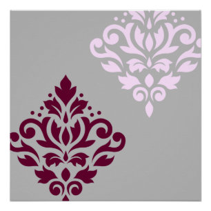 Scroll Damask Art I Plum Pink Grey Perfect Poster