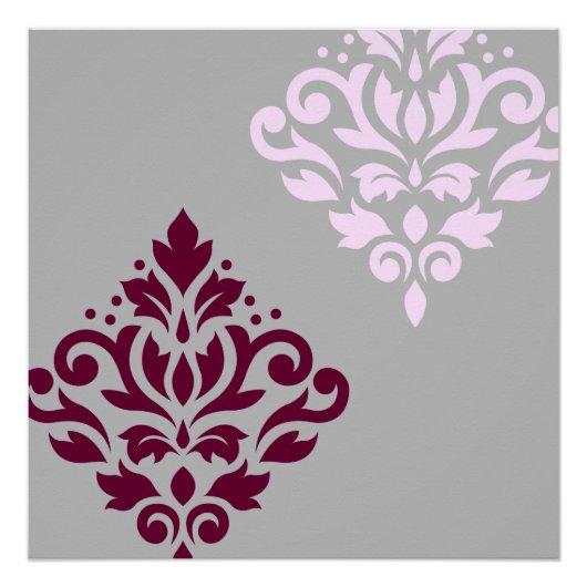 Scroll Damask Art I Plum Pink Grey Perfect Poster (Voorkant)
