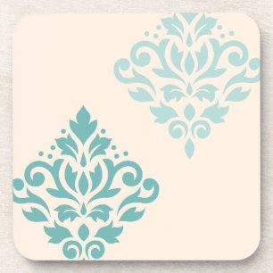 Scroll Damask Art I Teals op Cream Bier Onderzetter
