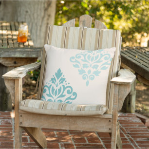 Scroll Damask Art I Teals op Cream Buitenkussen