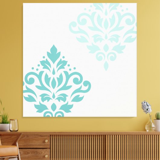 Scroll Damask Art I Teals op Cream Canvas Afdruk (Insitu (Woonkamer))