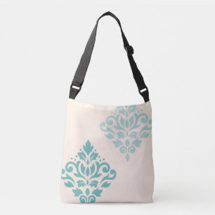 Scroll Damask Art I Teals op Cream Crossbody Tas