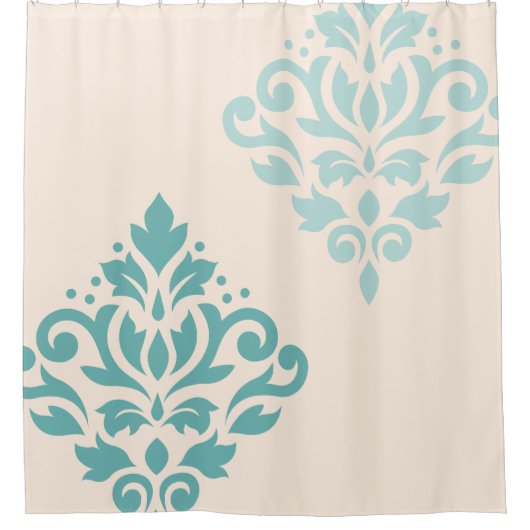 Scroll Damask Art I Teals op Cream Douchegordijn (Voorkant)