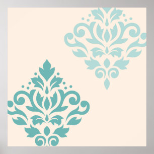 Scroll Damask Art I Teals op Cream Poster