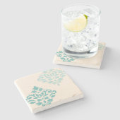 Scroll Damask Art I Teals op Cream Stenen Onderzetter (Zijkant)
