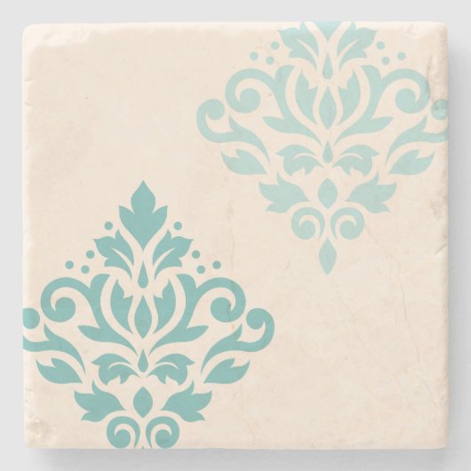 Scroll Damask Art I Teals op Cream Stenen Onderzetter (Voorkant)