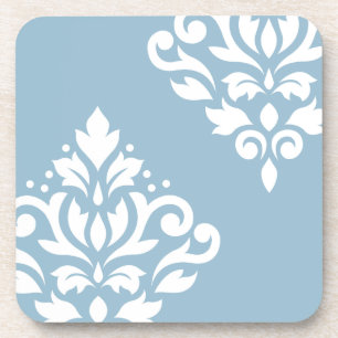 Scroll Damask Art I White op Lichtblauw Onderzetter