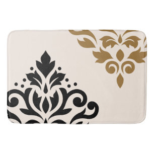 Scroll Damask Art I Zwart & Goud op Cream Badmat