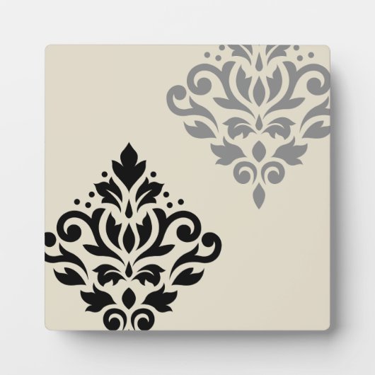 Scroll Damask Art I Zwart Grijs Crème Fotoplaat (Voorkant)