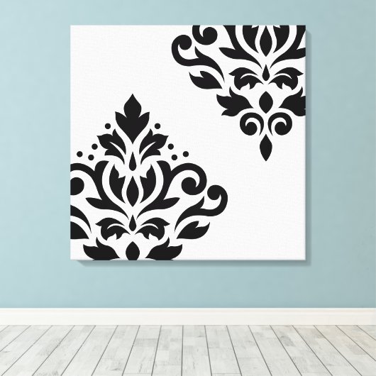 Scroll Damask Art I Zwart op Wit Canvas Afdruk (Insitu (Houten vloer))