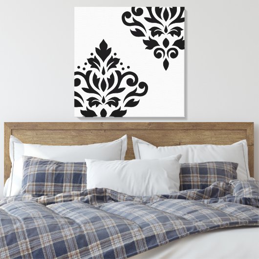 Scroll Damask Art I Zwart op Wit Canvas Afdruk (Insitu (Slaapkamer))