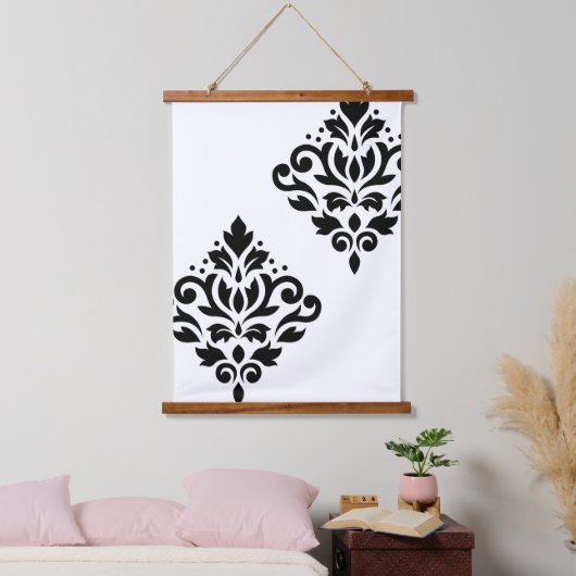 Scroll Damask Art I Zwart op Wit Hangend Wandkleed (Slaapkamer)