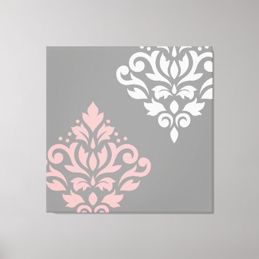 Scroll Damask Art in roze wit grijs Canvas Afdruk (Voorkant)