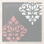 Scroll Damask Art in roze wit grijs Glazen Onderzetter (Voorkant)
