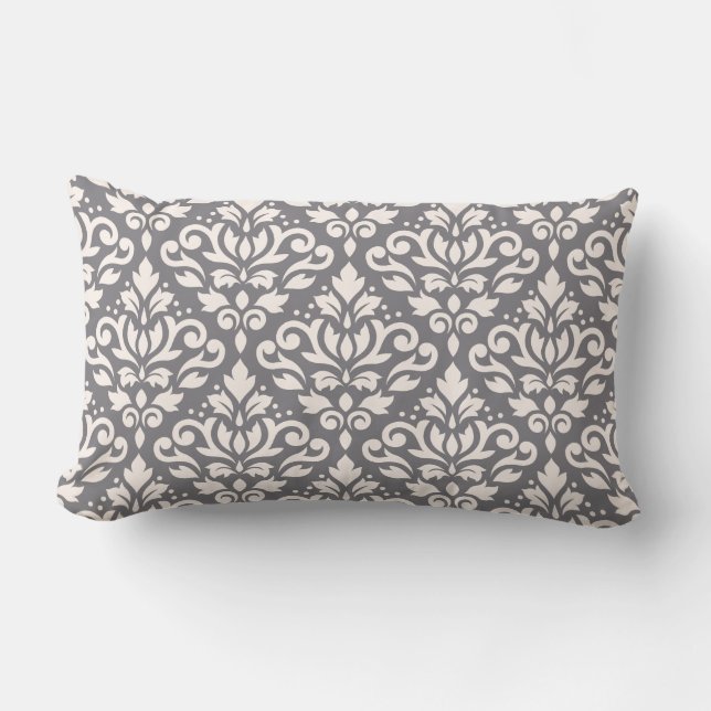 Scroll Damask Big Pattern Cream op Grey Kussen (Voorkant)