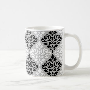 Scroll Damask Big Ptn B&W op grijs Koffiemok