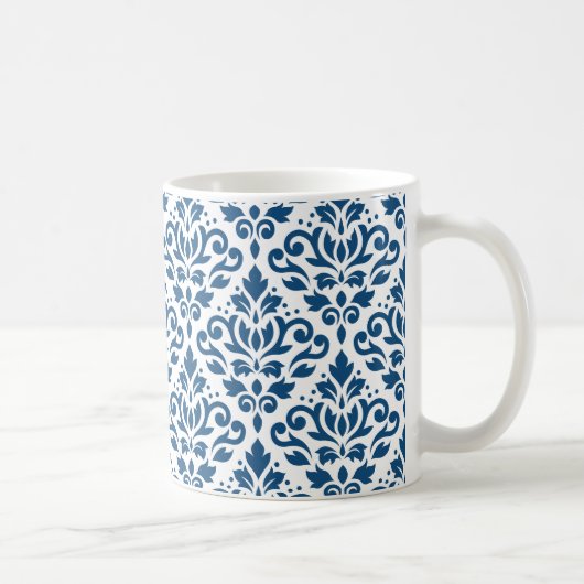 Scroll Damask Big Ptn DK Blauw op Wit Koffiemok (Rechts)