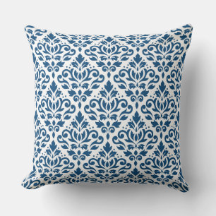 Scroll Damask Big Ptn DK Blauw op Wit Kussen