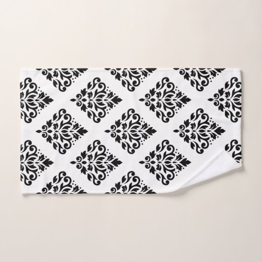 Scroll Damask Big Ptn II Black op White Handdoek (Handdoek)